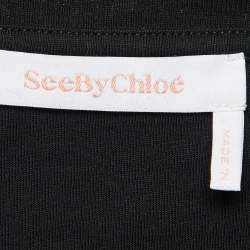 Pre Owned See by Chloe Black Floral Print Cotton Crew Neck T-Shirt S 