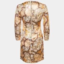Pre Owned See by Chloe Jacquard Gold Full Sleeve Mini Dress S 