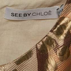 Pre Owned See by Chloe Jacquard Gold Full Sleeve Mini Dress S 