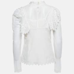 Pre Owned See by Chloé White Mesh Frill Neck Detail Blouse M