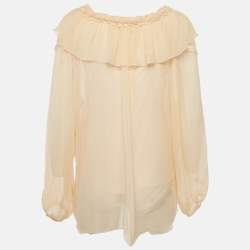 Pre Owned See by Chloe Light Orange/Peach Chiffon Ruffled Blouse M