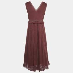 مملوكة مسبقًا فسـتان سي باي كلـوي قطن بلون مهـاجوني محروق مزين بالدانتيل أطواـل مقاس كبـير