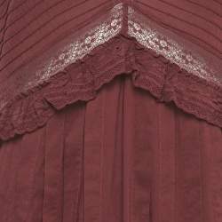 مملوكة مسبقًا فسـتان سي باي كلـوي قطن بلون مهـاجوني محروق مزين بالدانتيل أطواـل مقاس كبـير