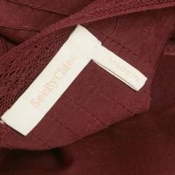 مملوكة مسبقًا فسـتان سي باي كلـوي قطن بلون مهـاجوني محروق مزين بالدانتيل أطواـل مقاس كبـير