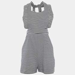 مملوكة مسبقًا See by Chloe White/Black Striped Cotton Knit Halter Neck Playsuit M