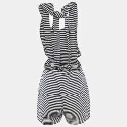 مملوكة مسبقًا See by Chloe White/Black Striped Cotton Knit Halter Neck Playsuit M