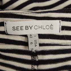 مملوكة مسبقًا See by Chloe White/Black Striped Cotton Knit Halter Neck Playsuit M