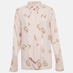 Pre Owned See by Chloé Pink Printed Crepe Neck-Tie Blouse M