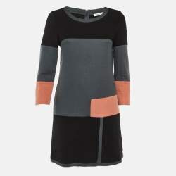 Pre Owned See by Chloé Grey Color Block Wool Blend Sheath Dress M