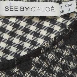 Pre Owned See By Chloe Monochrome Checkered Floral Mesh Overlay Shift Dress S