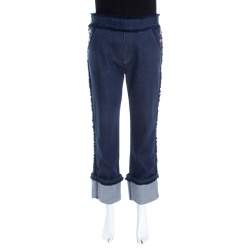 See by Chloe Indigo Dark Wash Denim Frayed Trim Detail Cuffed Jeans M