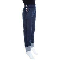 See by Chloe Indigo Dark Wash Denim Frayed Trim Detail Cuffed Jeans M