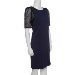 See by Chloe Navy Blue Jersey Contrast Lace Sleeve Dress S