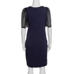 See by Chloe Navy Blue Jersey Contrast Lace Sleeve Dress S