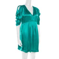 See by Chloe Green Plunge Neck Applique Detail Satin Dress S