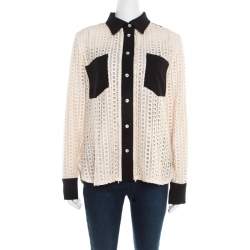 Pre Owned See by Chloe Cream Lace Overlay Contrast Patch Pocket Button Front Shirt L
