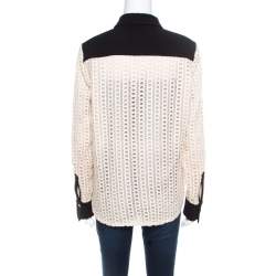 Pre Owned See by Chloe Cream Lace Overlay Contrast Patch Pocket Button Front Shirt L