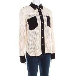 Pre Owned See by Chloe Cream Lace Overlay Contrast Patch Pocket Button Front Shirt L