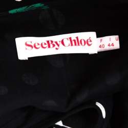 Pre Owned See by Chloe Black Floral and Dot Print Linen Blend Layered Sleeveless Dress M