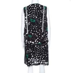 Pre Owned See by Chloe Black Floral and Dot Print Linen Blend Layered Sleeveless Dress M