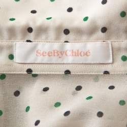 مملوكة مسبقًا See by Chloe Off White Polka Dot Georgette Ruffled Blouse M