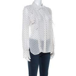 مملوكة مسبقًا See by Chloe Off White Polka Dot Georgette Ruffled Blouse M