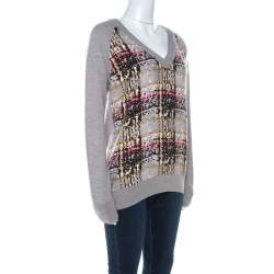 See by Chloe Grey Wool Abstract Print Detail Sweater S