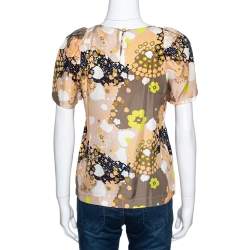 Pre Owned See by Chloe Multicolor Floral Printed Silk Short Sleeve Top S