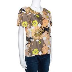 Pre Owned See by Chloe Multicolor Floral Printed Silk Short Sleeve Top S
