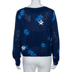 Pre Owned بلوزة سي باي كلوي خصر سموكد كريب طباعة نجوم كحلي مقاس متوسط