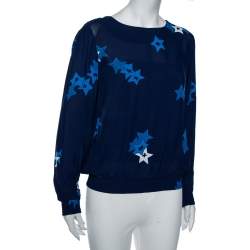 Pre Owned بلوزة سي باي كلوي خصر سموكد كريب طباعة نجوم كحلي مقاس متوسط