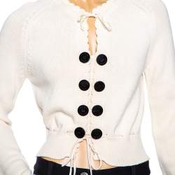 Pre Owned See by Chloe Cream Knit Gathered Tie Detail Long Sleeve Sweater M