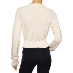 Pre Owned See by Chloe Cream Knit Gathered Tie Detail Long Sleeve Sweater M