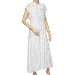 Pre Owned See by Chloe White Cotton Lace Detail Loose Fit Midi Dress M 