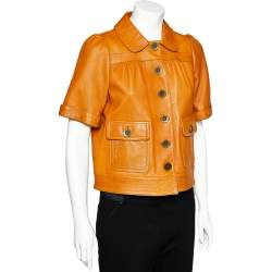 Pre Owned See By Chloe Brown Short Sleeve Cropped Leather Jacket M