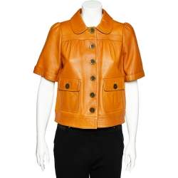 Pre Owned See By Chloe Brown Short Sleeve Cropped Leather Jacket M