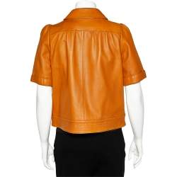 Pre Owned See By Chloe Brown Short Sleeve Cropped Leather Jacket M