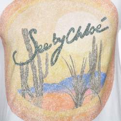 Pre Owned See by Chloe White Logo Printed Cotton Short Sleeve T-Shirt XS