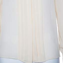 See by Chloe Cream Silk Pintuck Detail Ruffled Neck Shirt M