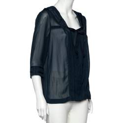 Pre Owned See by Chloe Midnight Blue Crepe Pleated Sailor Collar Blouse XL