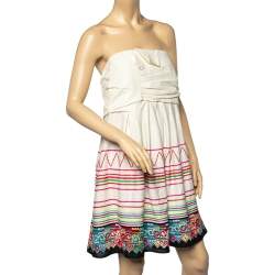 See by Chloe Cream Linen And Cotton Embroidered Draped Mini Dress XL