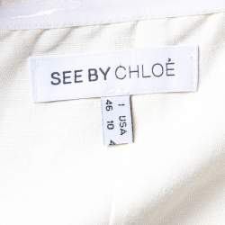 See by Chloe Cream Linen And Cotton Embroidered Draped Mini Dress XL