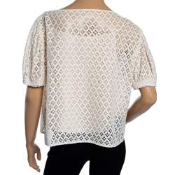 مملوكة مسبقًا See by Chloe Cream Boat Neck Floral Lace Top L