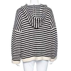 See by Chloe Monochrome Striped Wool Knit Hooded Chunky Sweater M