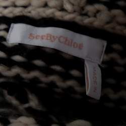 See by Chloe Monochrome Striped Wool Knit Hooded Chunky Sweater M