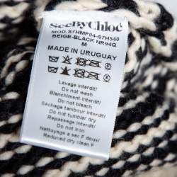 See by Chloe Monochrome Striped Wool Knit Hooded Chunky Sweater M
