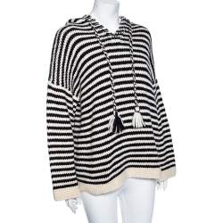 See by Chloe Monochrome Striped Wool Knit Hooded Chunky Sweater M