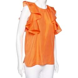 Pre Owned See by Chloe Orange Silk Ruffled Sleeve Top M