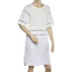 Pre Owned See by Chloe White Cotton & Knit Paneled Midi Dress L
