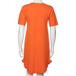 Pre Owned See by Chloe Orange Stretch Knit Ruffle Trimmed Mini Dress S
